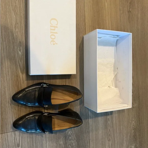 Chloe Palmer Black Leather Loafers with Silver Accent. Size 36. Gently worn. - Picture 2 of 10